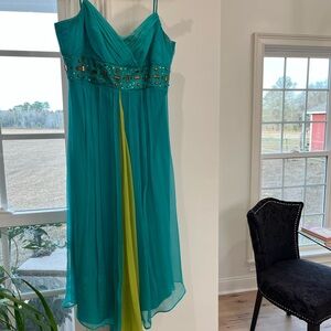 Elegant Teal and lime Beaded Dress